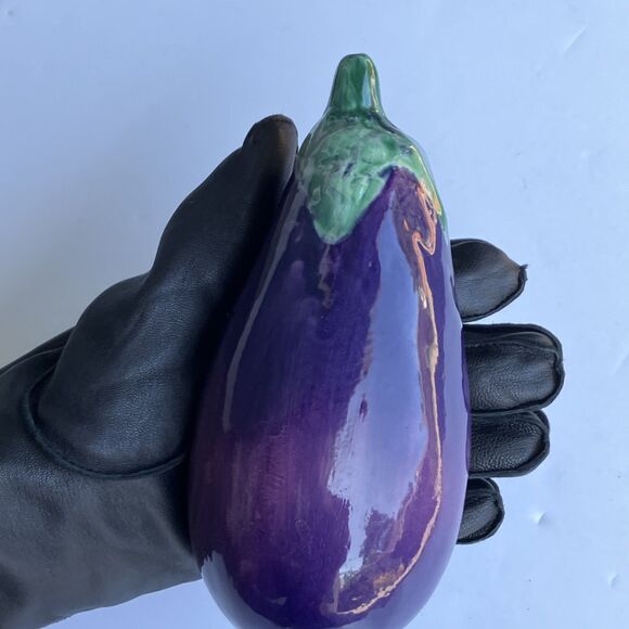 Vintage A Due Tosin Italy Majolica Ceramic Eggplant Art Pottery Vegetable Purple - Picture 10 of 13